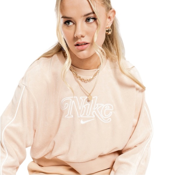 Nike Terry Cloth Sportswear Retro Femme Crew in Blush, Size XS - Picture 1 of 12